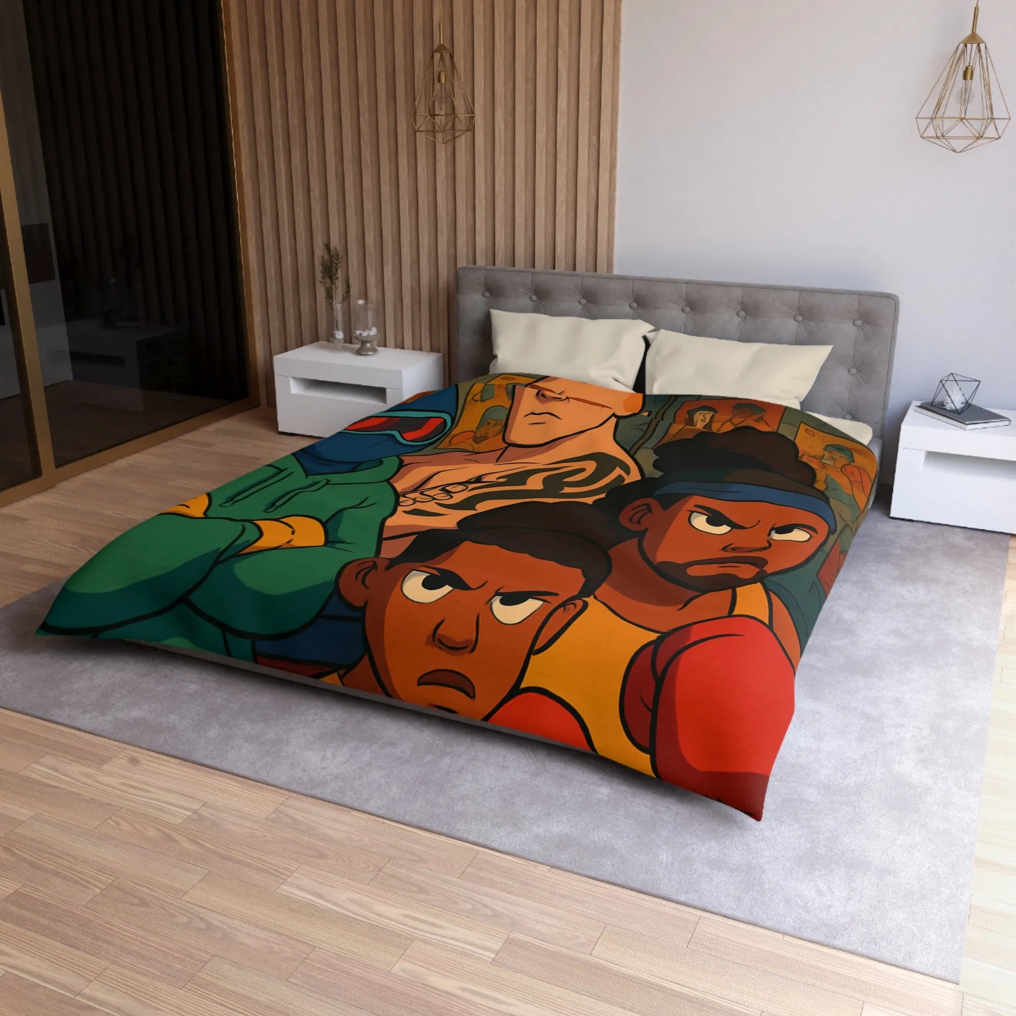 Housse de couette colorée avec boxeurs dessin animé pour chambre enfant sportive unique