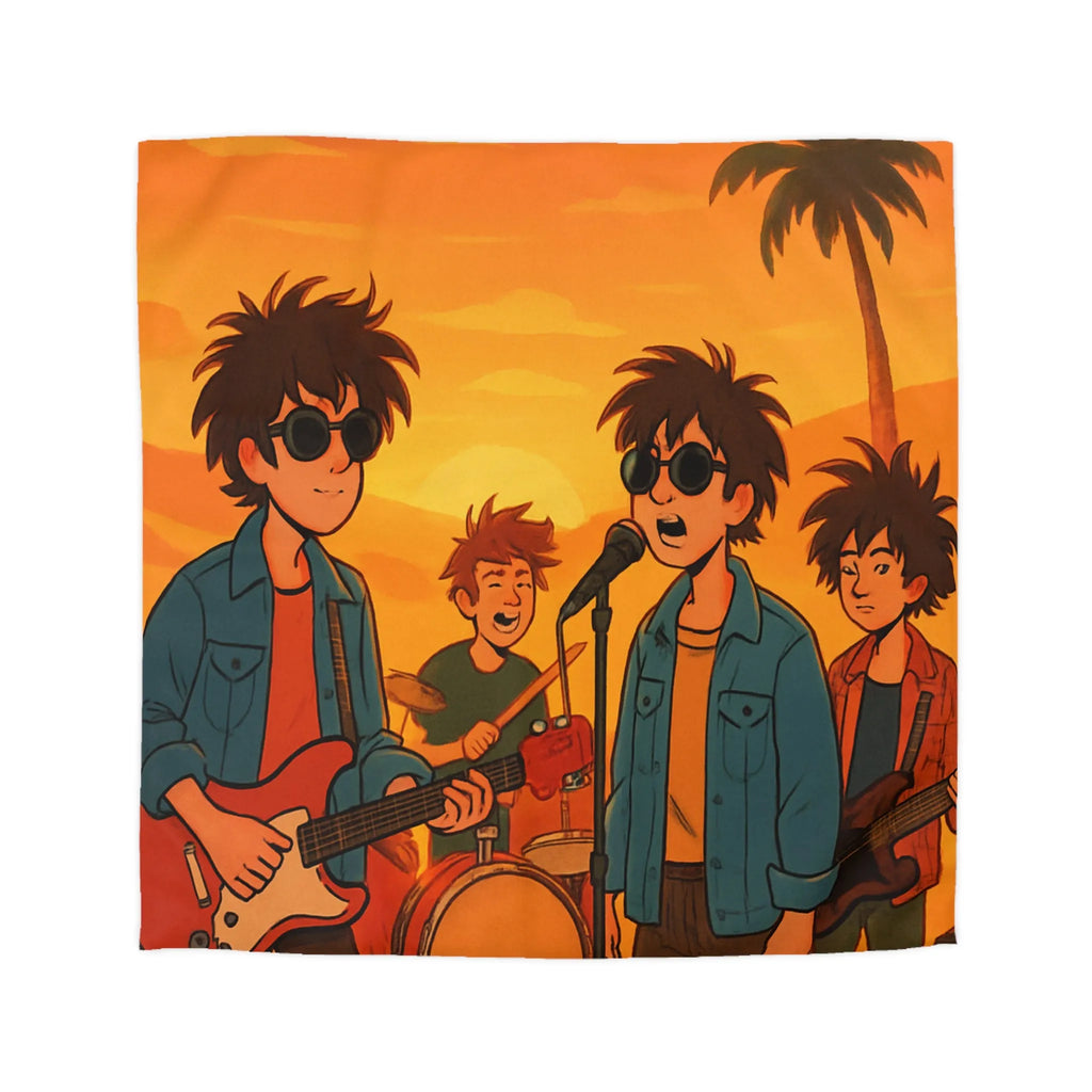 Housse de couette ensoleillée avec musiciens, ambiance rétro pour chambres modernes et vintage