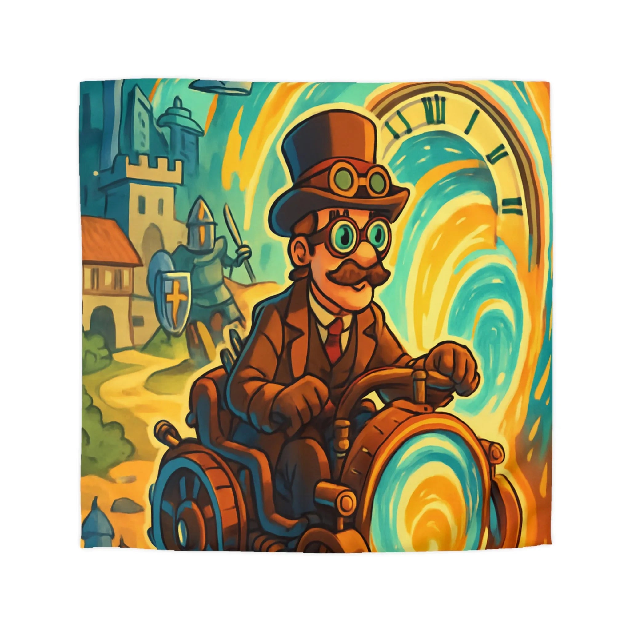 Housse de Couette Fantaisie : Voyageur Temporel en Machine Étrange Tourbillonnant à Travers Époques