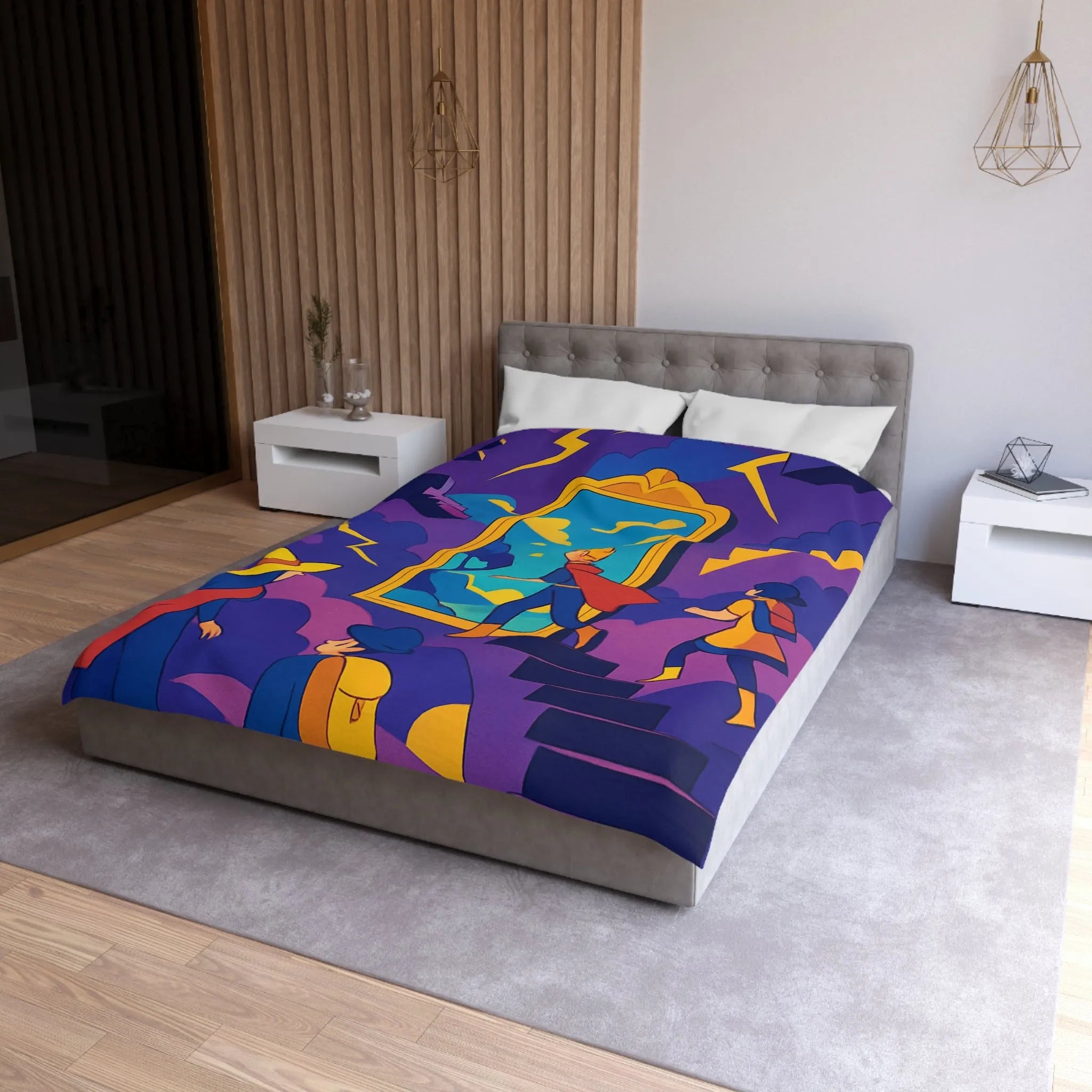 Housse de couette aventure magique avec personnages et miroir vers un monde fantastique