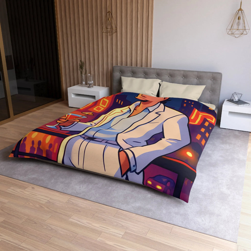 Housse de Couette Élégante avec Illustration Nocturne, Martini et Élégant Costume Blanc