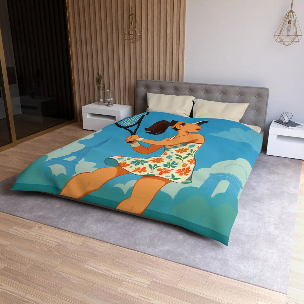 Éclatante Jouneuse de Tennis en Robe Florale avec Décor Parisien et Étoiles Magiques