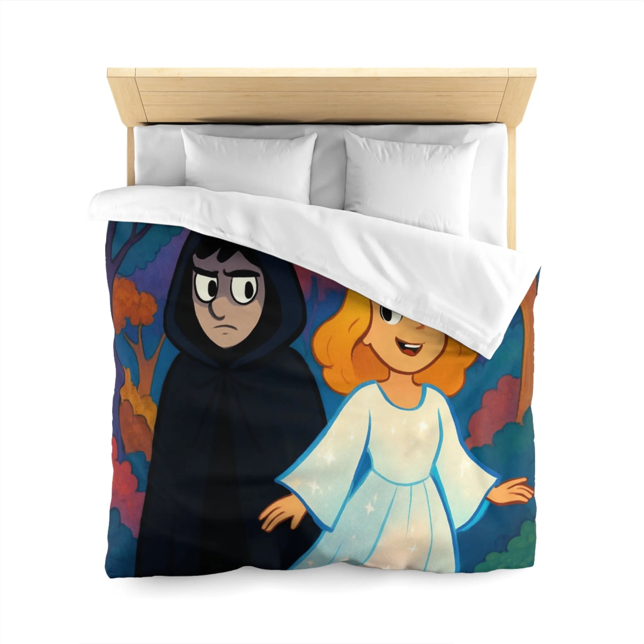 Housse de Couette Enchantée Forêt et Étoiles Enfantines avec Personnages Mystérieux
