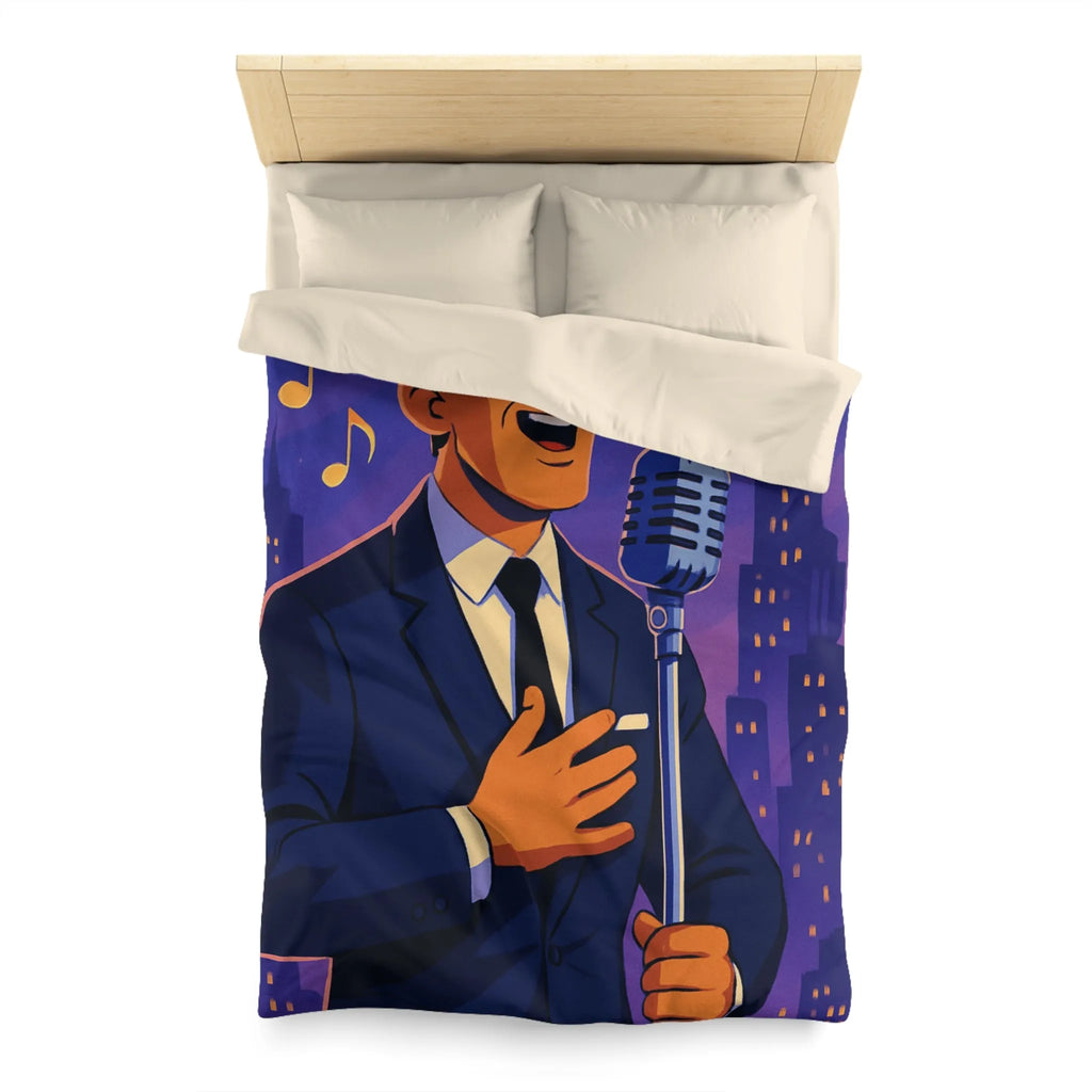 Housse de Couette Élégante pour Amoureux de Musique avec Chanteur et Micro Vintage