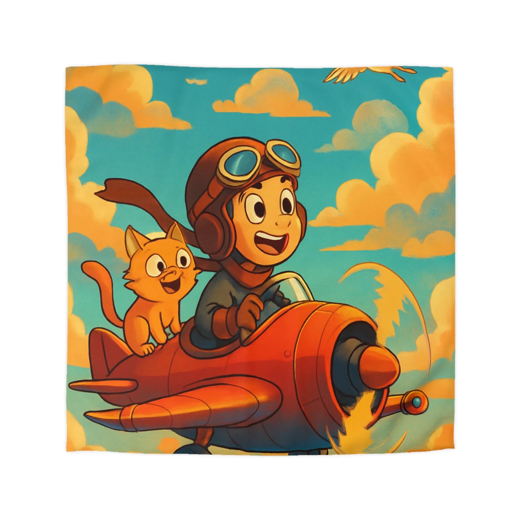 Envolez-vous vers l'aventure avec votre chat dans un ciel magique et coloré