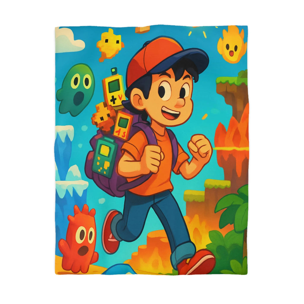 Housse de couette enfant joyeuse au design rétro jeu vidéo couleurs vives