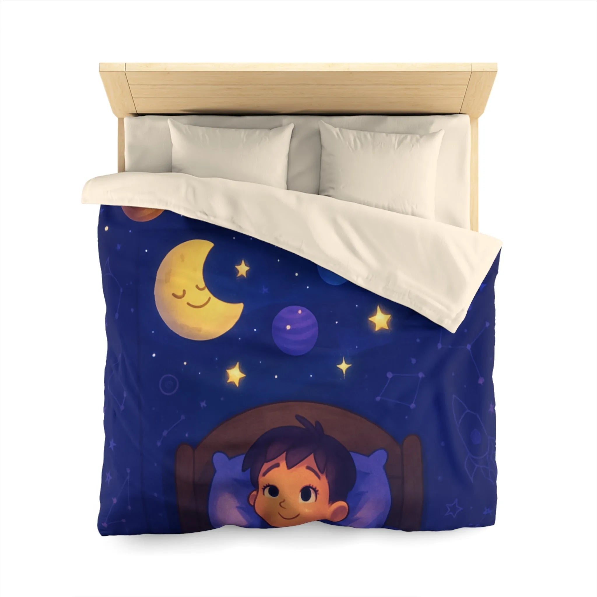 Housse de couette enfantine avec système solaire et ciel étoilé apaisant pour rêver