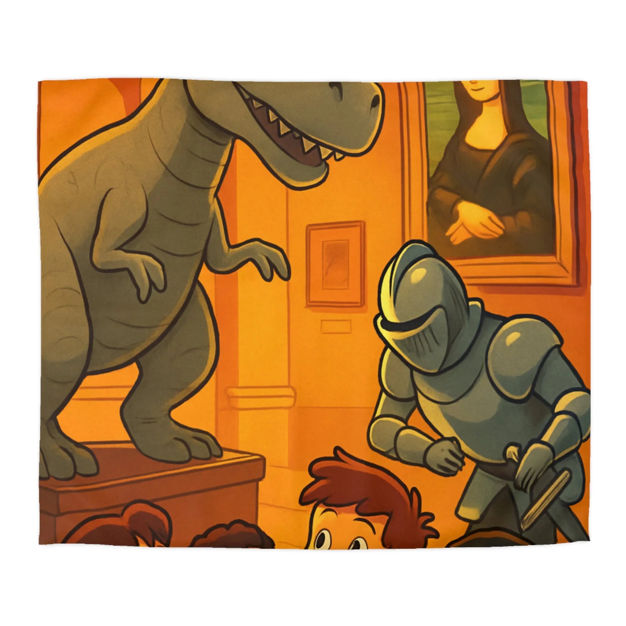 Housse de couette avec scène amusante de musée et T-Rex pour enfants créatifs