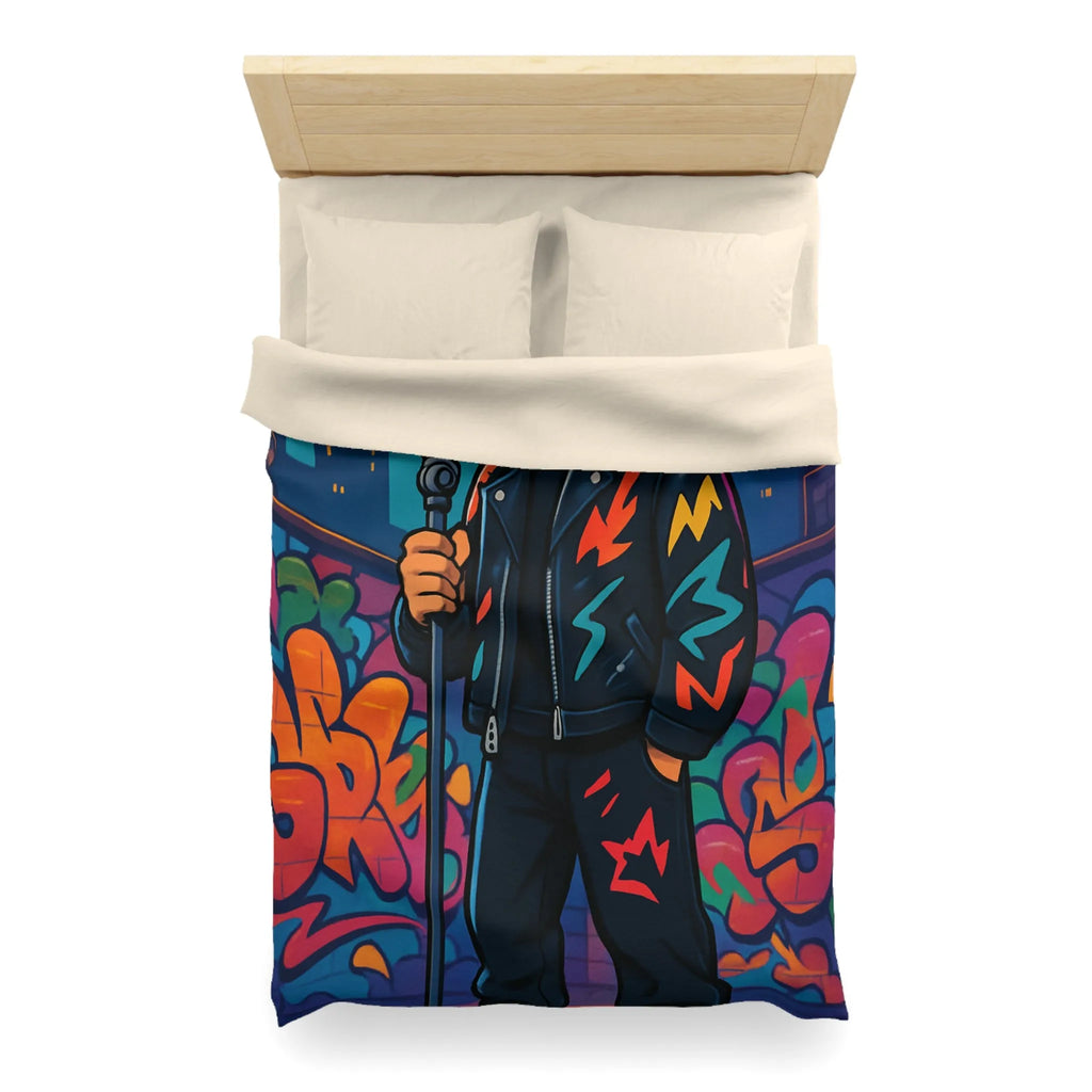 Housse de couette colorée graffiti style urbain avec chanteur devant micro rétro
