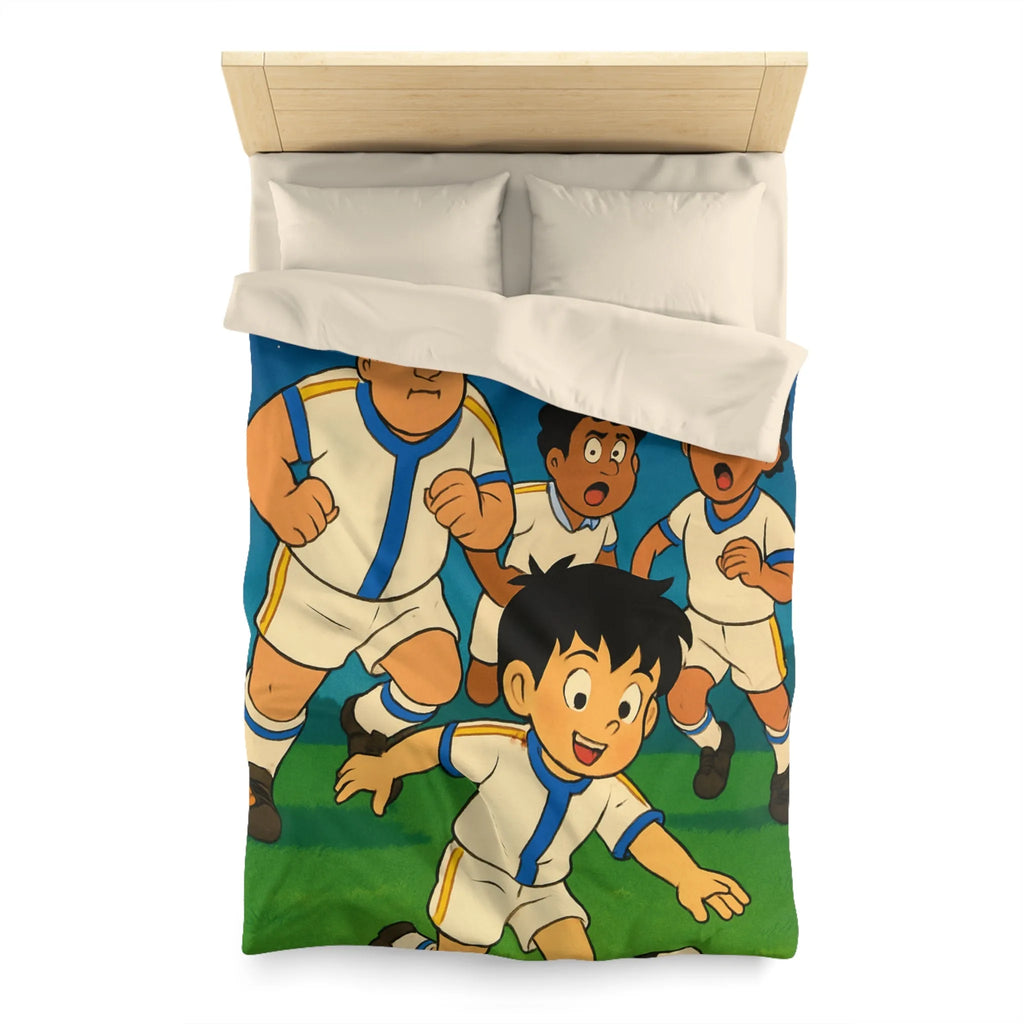Housse de couette enfant illustrée football garçons jouant sous ciel étoilé nuit