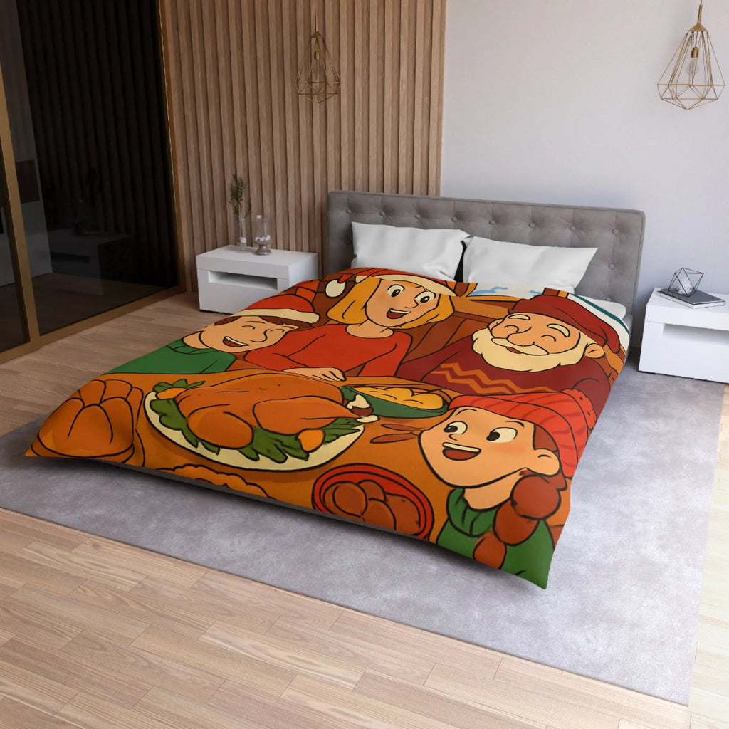 Housse de couette festive Noël famille réunie autour d'un dîner savoureux cheminée