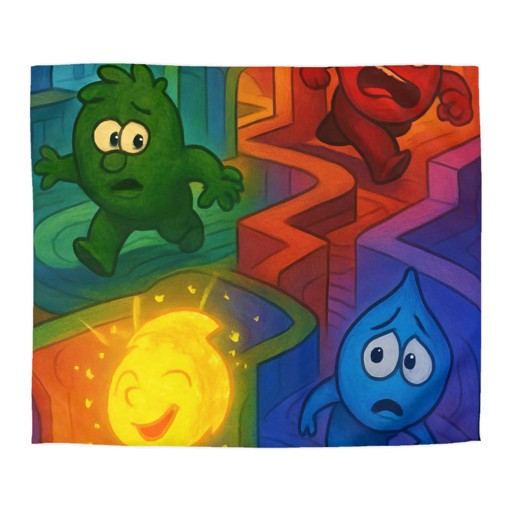 Colorée housse de couette avec personnages émotionnels en rouge, bleu, vert et jaune