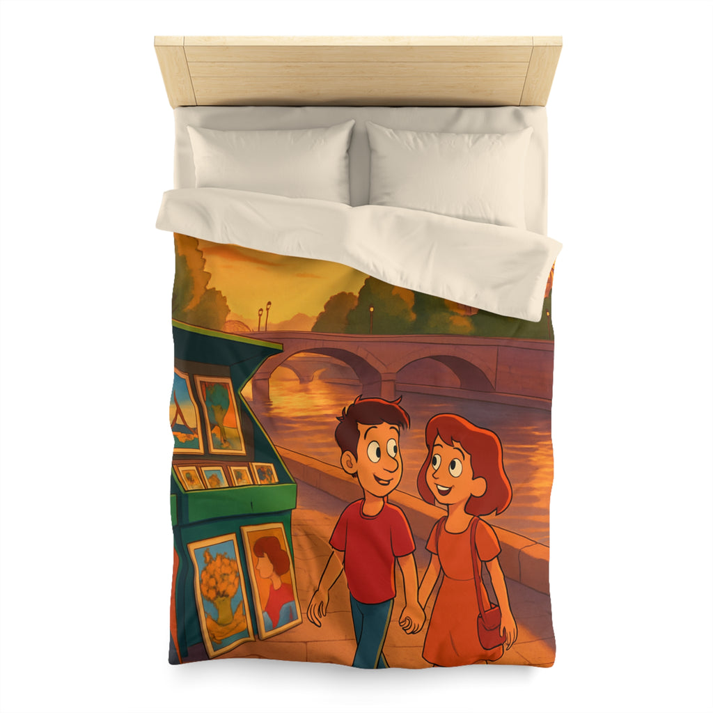 Housse de Couette Romance Parisienne Au Coucher Du Soleil Avec Vue Cathédrale