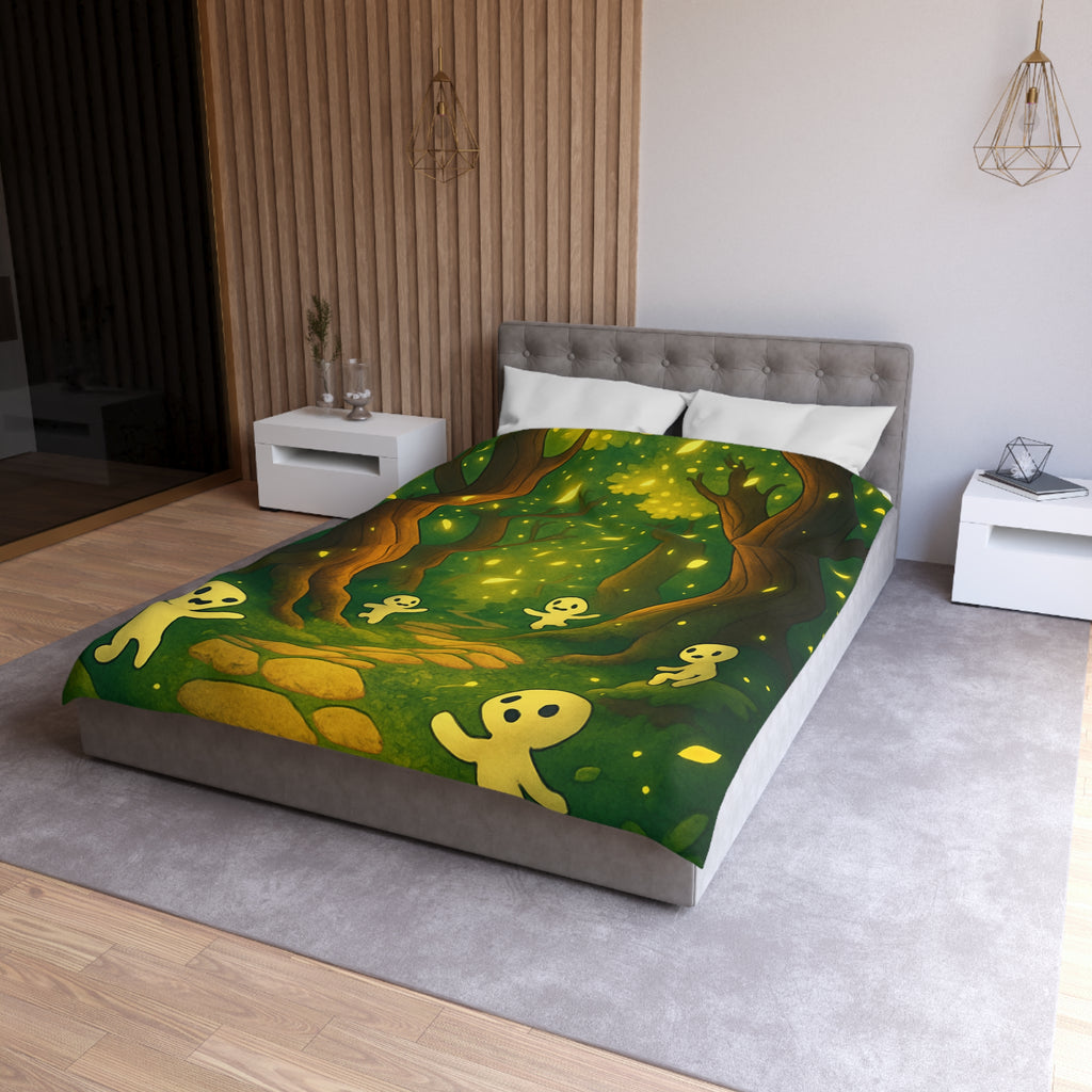 Housse de couette motif forêt magique avec créatures lumineuses ambiance apaisante