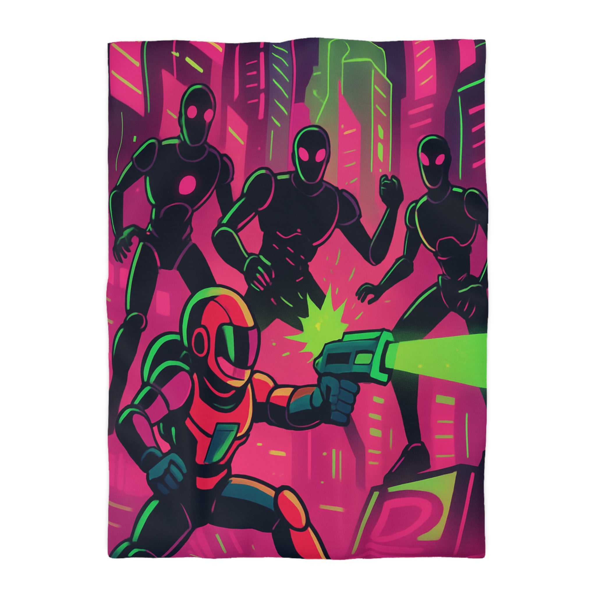 Housse de couette néon futuriste avec combat spatial, designs vifs rétro et cyberpunk