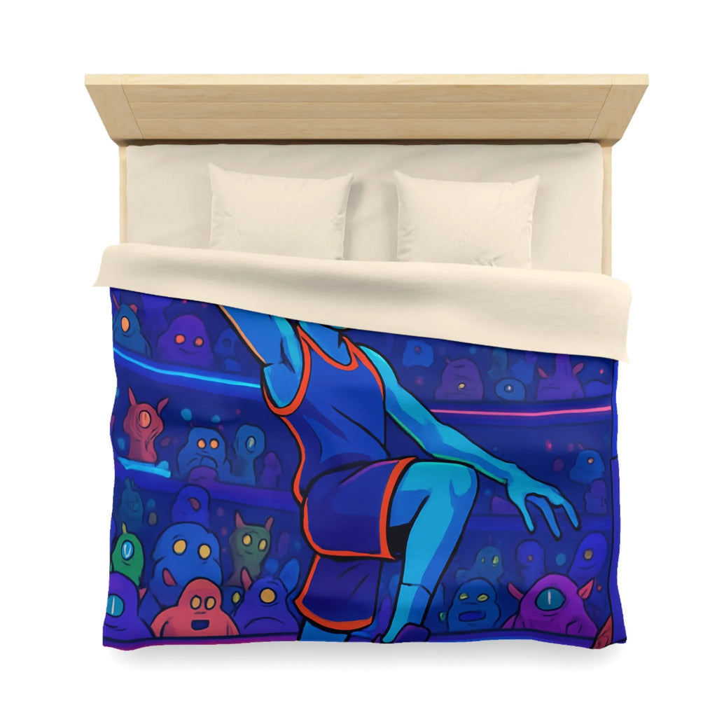 Housse de Couette Design Extraterrestre Jouant au Basketball dans une Arène Psychédélique
