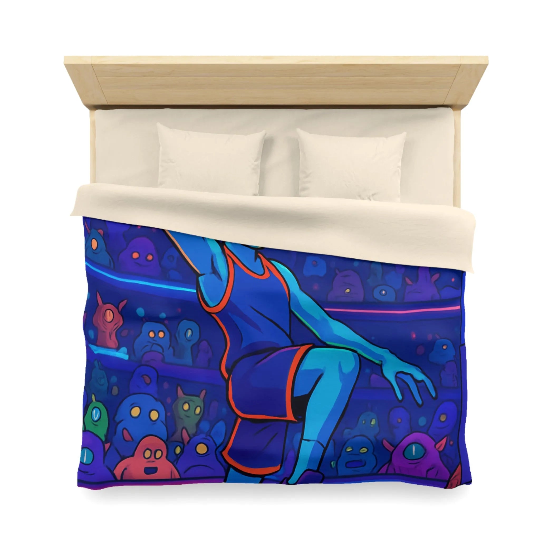 Housse de Couette Design Extraterrestre Jouant au Basketball dans une Arène Psychédélique