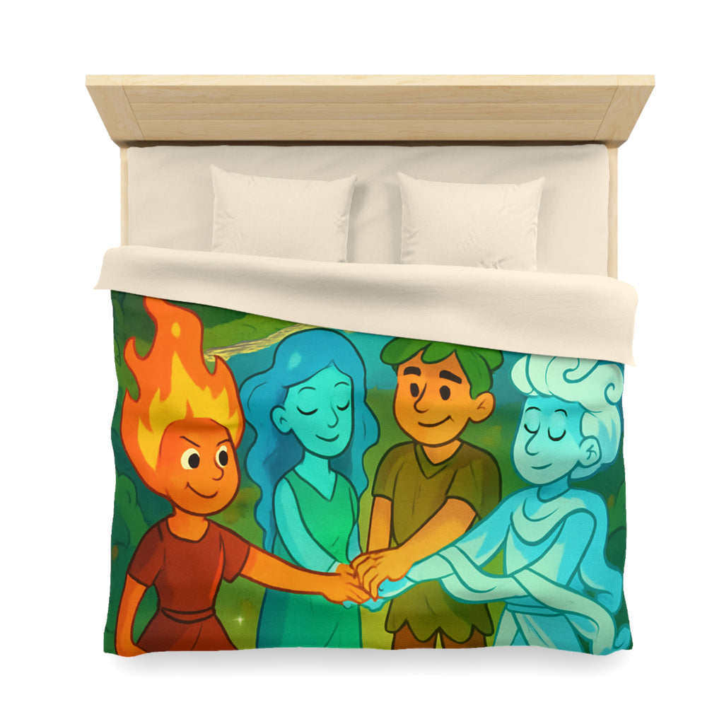 Housse de Couette Nature Enchantée avec Éléments Terre, Feu, Air et Eau Unifiés