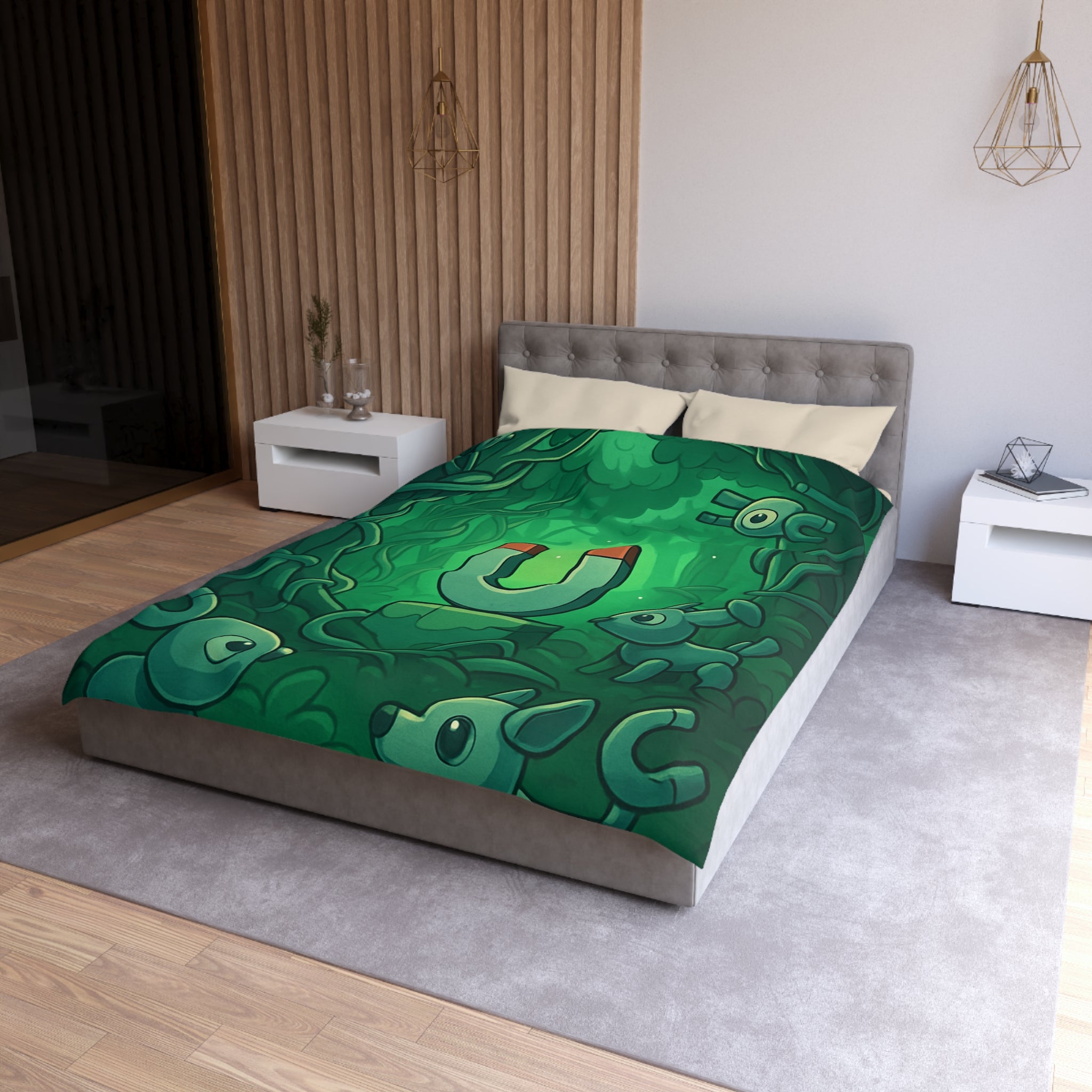 Housse de couette verte forêt magnétique animaux déco pour chambre enfants imaginative