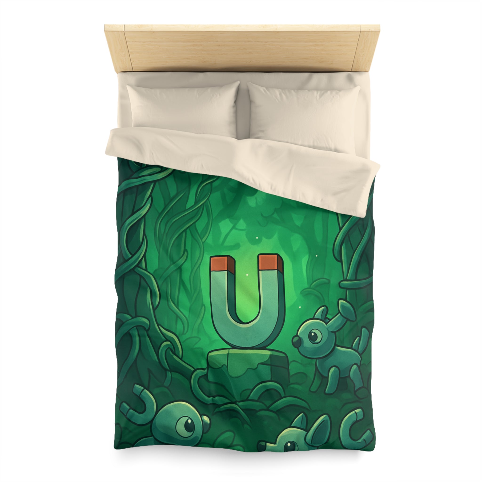 Housse de couette verte forêt magnétique animaux déco pour chambre enfants imaginative