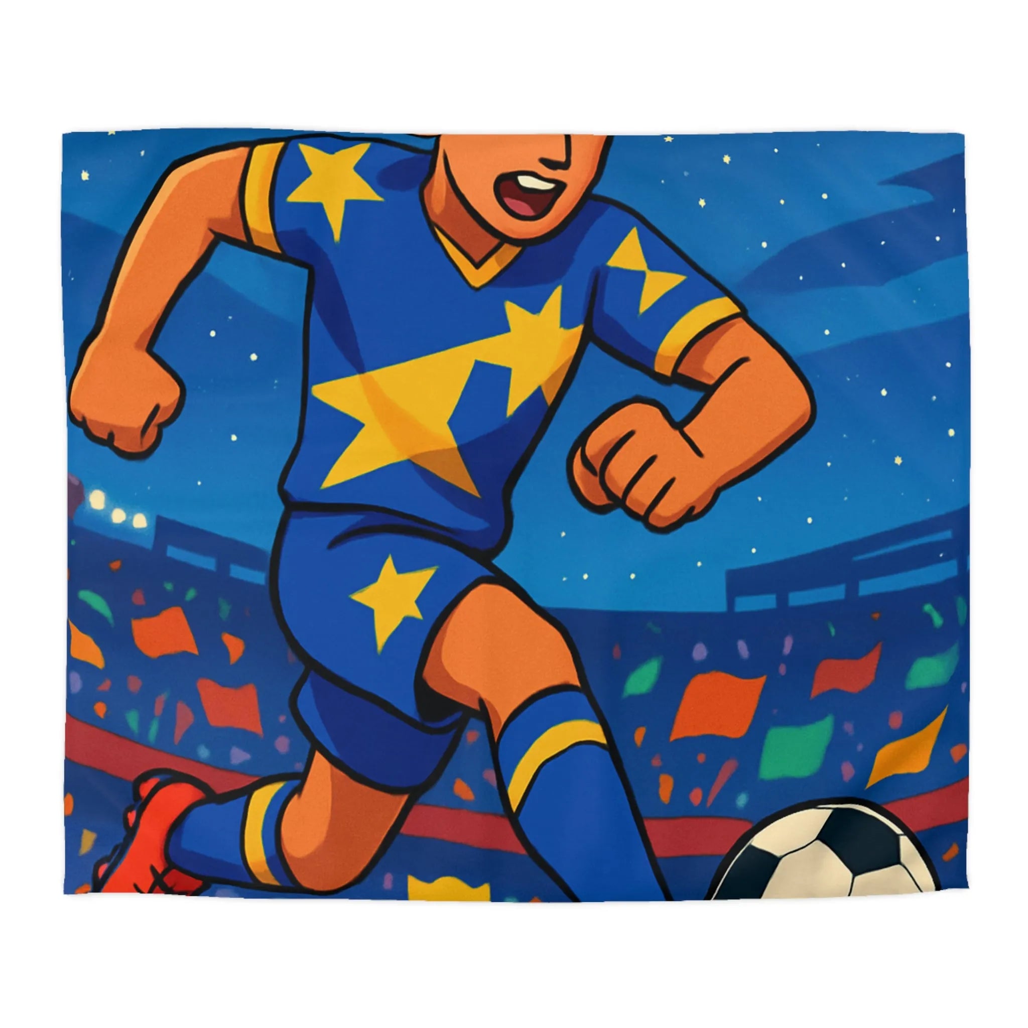Housse de couette colorée avec joueur de football en action sous ciel étoilé