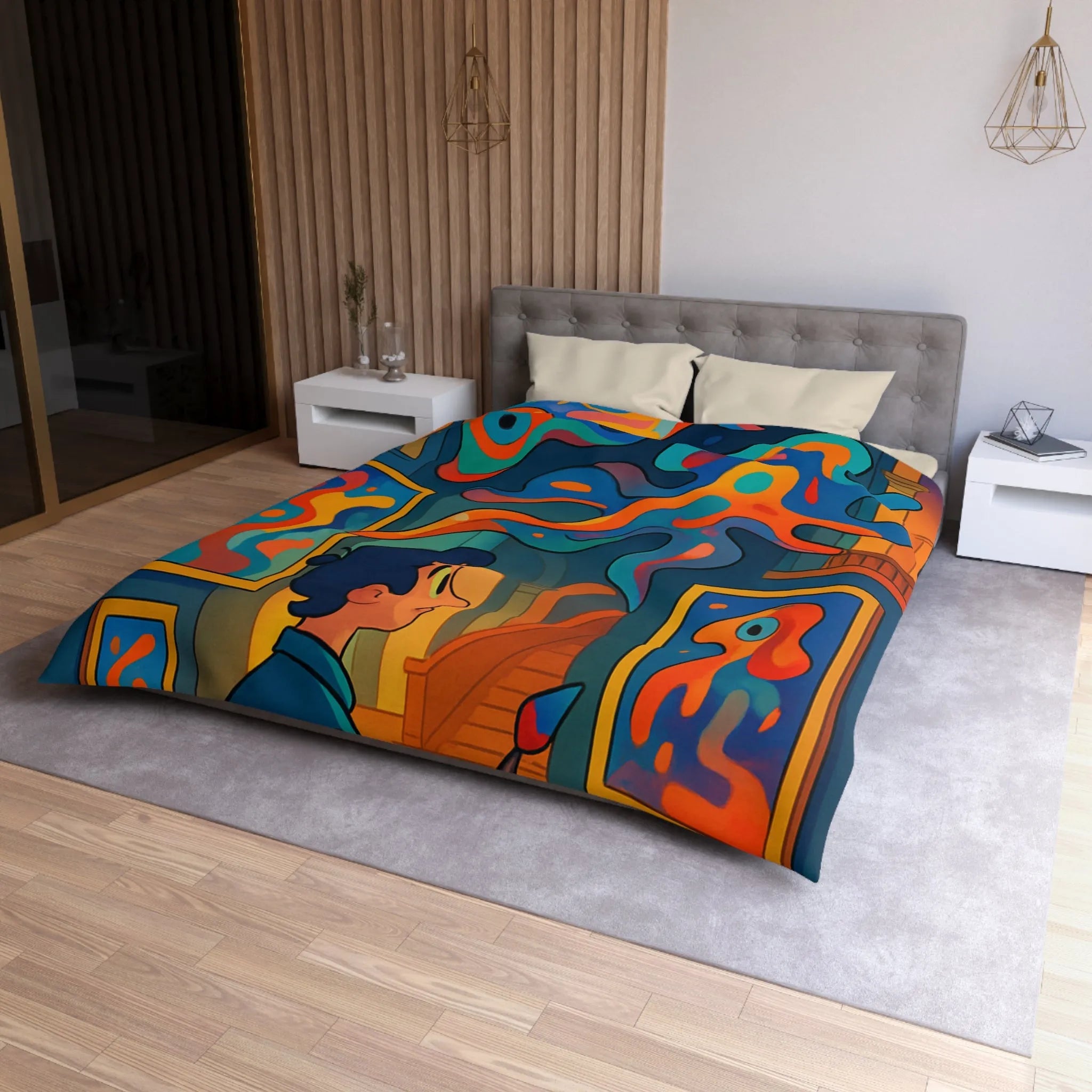 Housse de Couette Microfibre Art Graphique Contemporain Style Décoratif Chambre Tendance