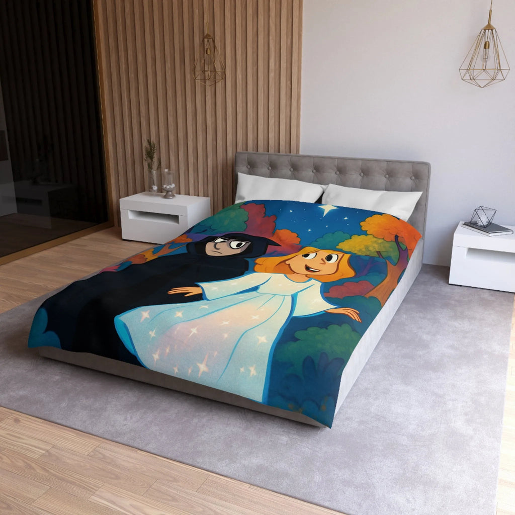 Housse de Couette Enchantée Forêt et Étoiles Enfantines avec Personnages Mystérieux