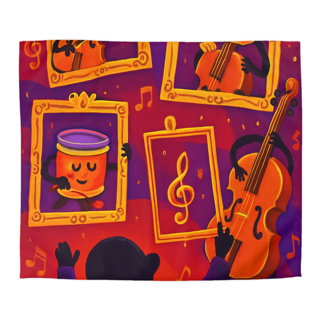 Housse de couette avec motifs musicaux colorés et cadres en pleine symphonie orchestrale