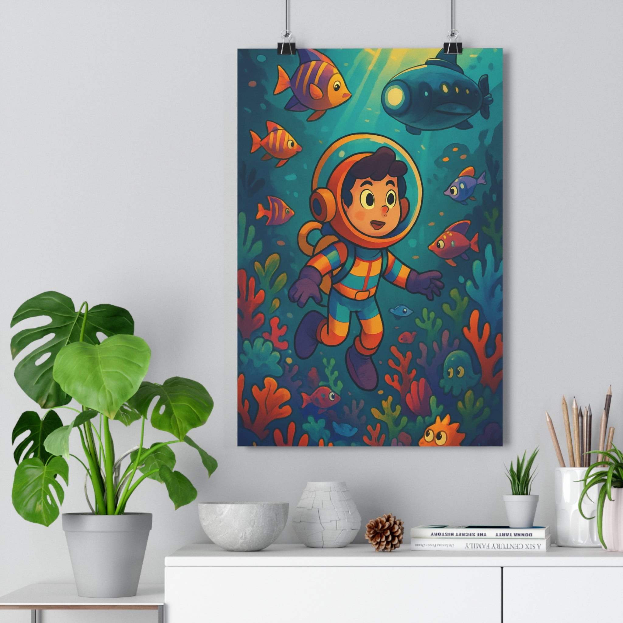 Poster décoratif sousmarin coloré joyeux chambre enfant aventure récif poissons coraux vibrant 30x46 qualité