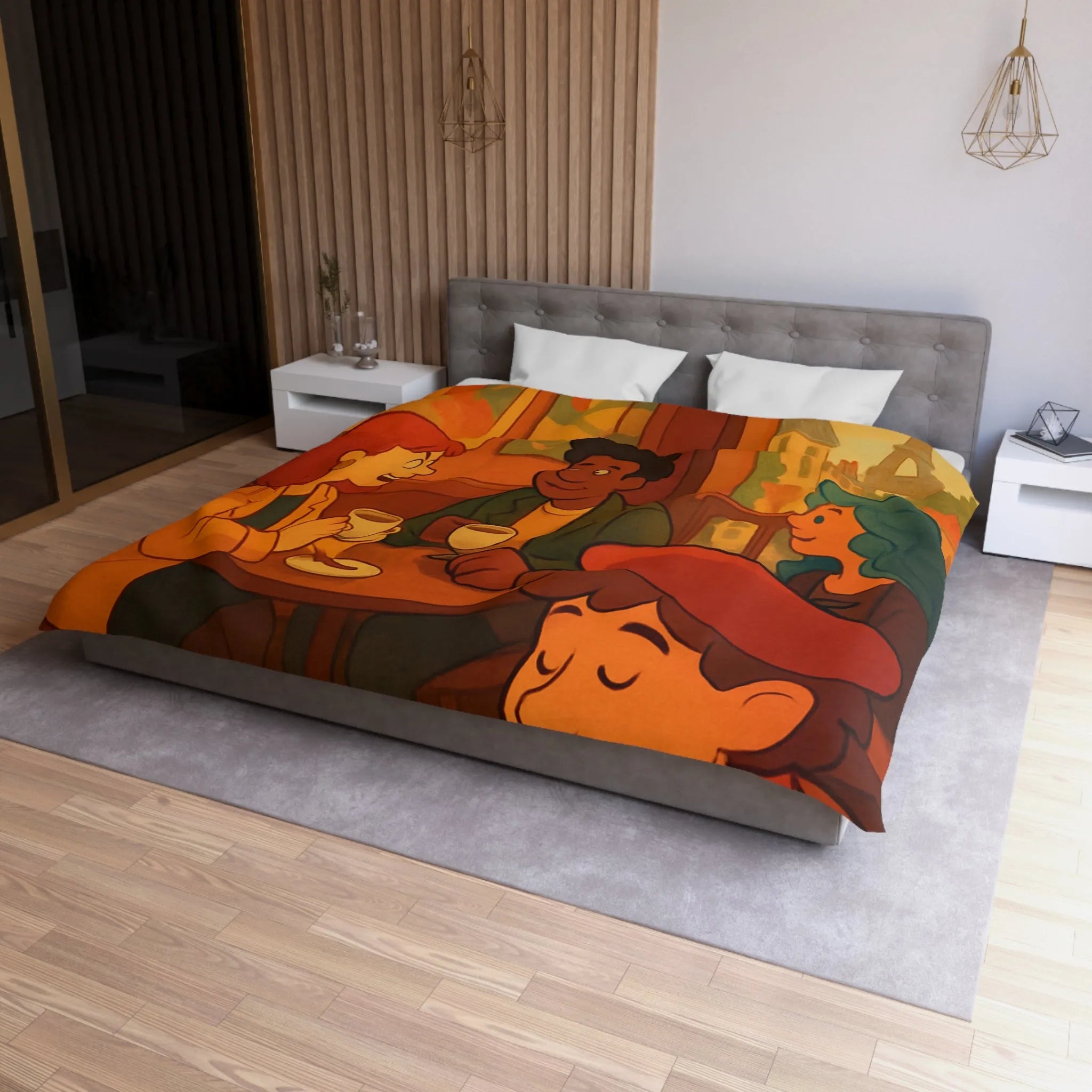 Charmante illustration de café parisien avec vue sur la Tour Eiffel en arrière-plan