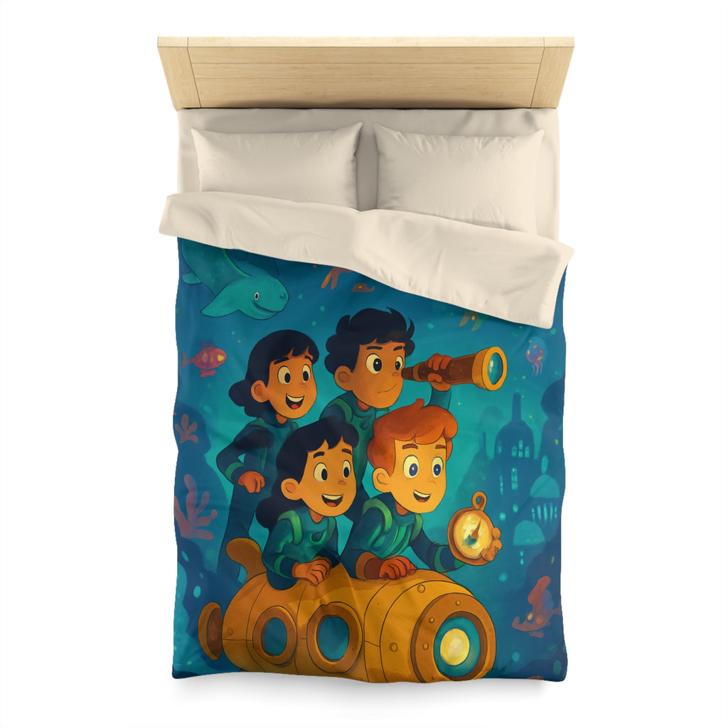 Housse de couette sous-marine avec enfants explorateurs et animaux marins joyeux