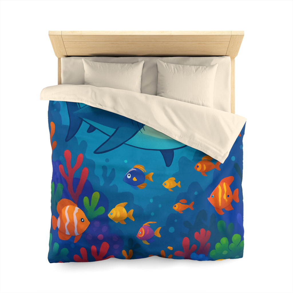 Housse de Couette Océan Coloré avec Requin et Poissons Tropicaux Pour Enfants
