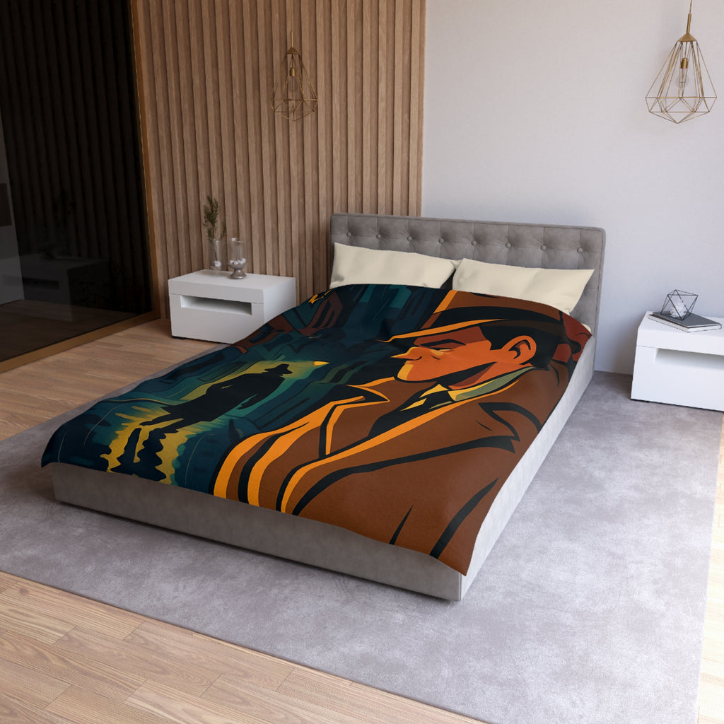 Housse de couette vintage style détective film noir avec scène de rue mystérieuse