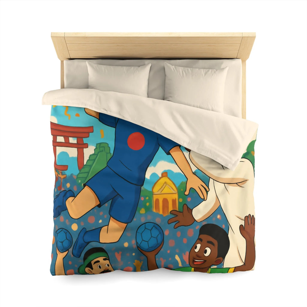 Housse de couette colorée célébrant la diversité multiculturelle avec ballons et drapeaux