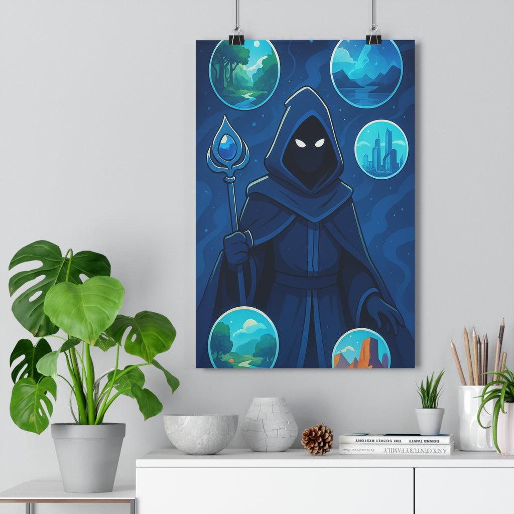 Poster décoratif fantasy cartoon bleu mystique art magique personnage salon chambre tendance captivant qualité