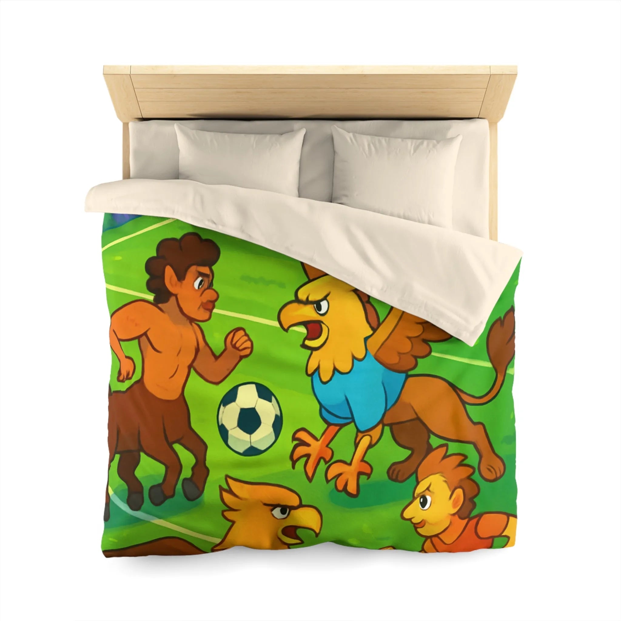 Housse de couette football fantastique avec centaures et griffons sur terrain magique