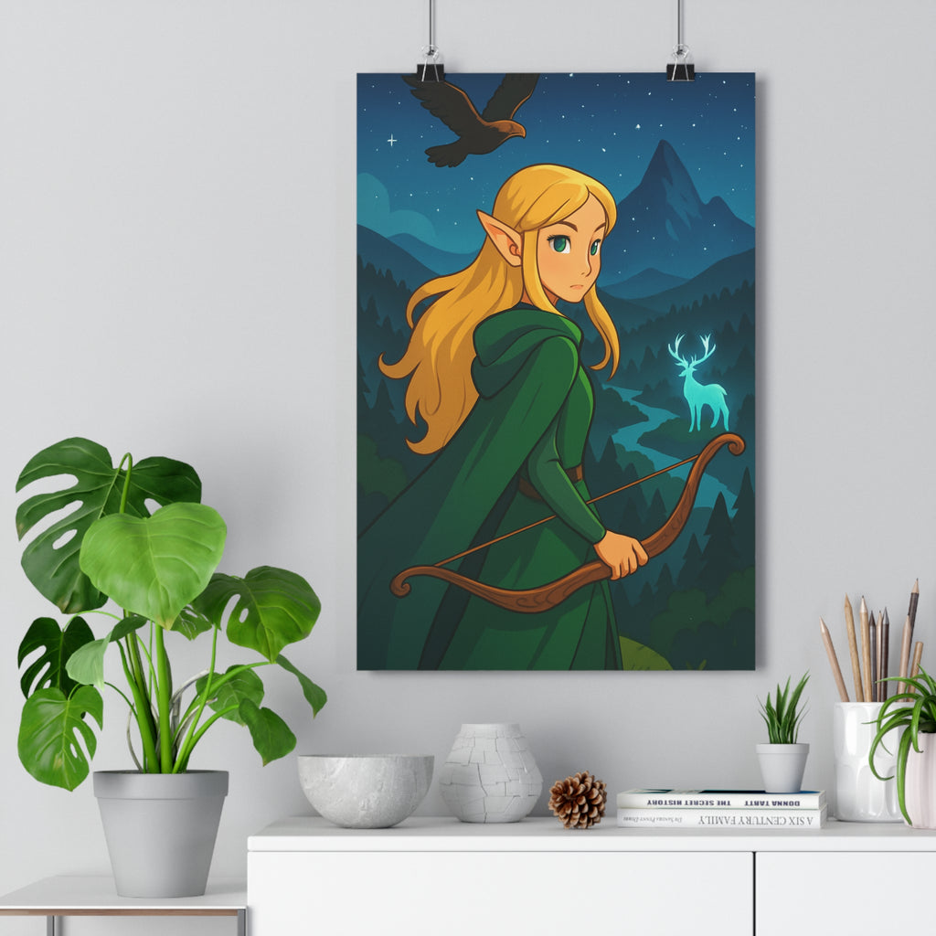 Poster décoratif mystique dessin animé elfe forêt vert lumineux fantastique aventure chambre salon ambiance
