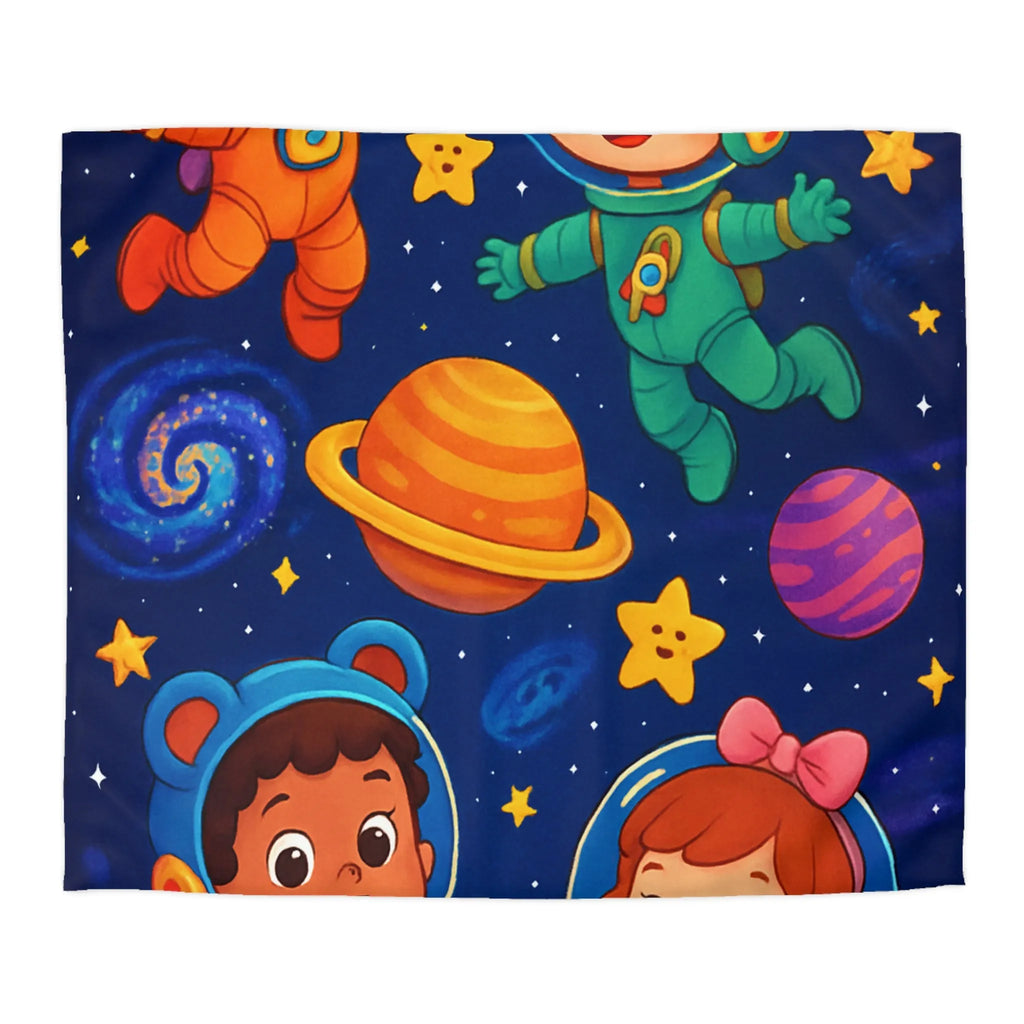 Housse de Couette Enfant : Aventure Cosmique avec Astronautes et Étoiles Colorées Stylisées