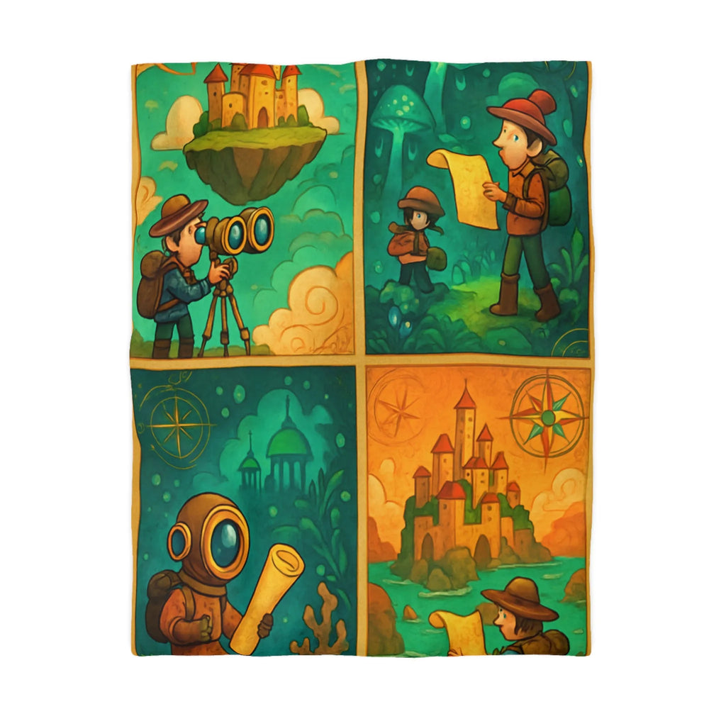 Housse de couette aventure fantastique pour chambre d'enfant avec exploration imaginaire colorée