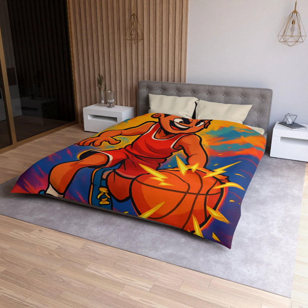 Couette Basketball Dynamique Colorée avec Enfant en Action Rétro Éclaboussures Électriques