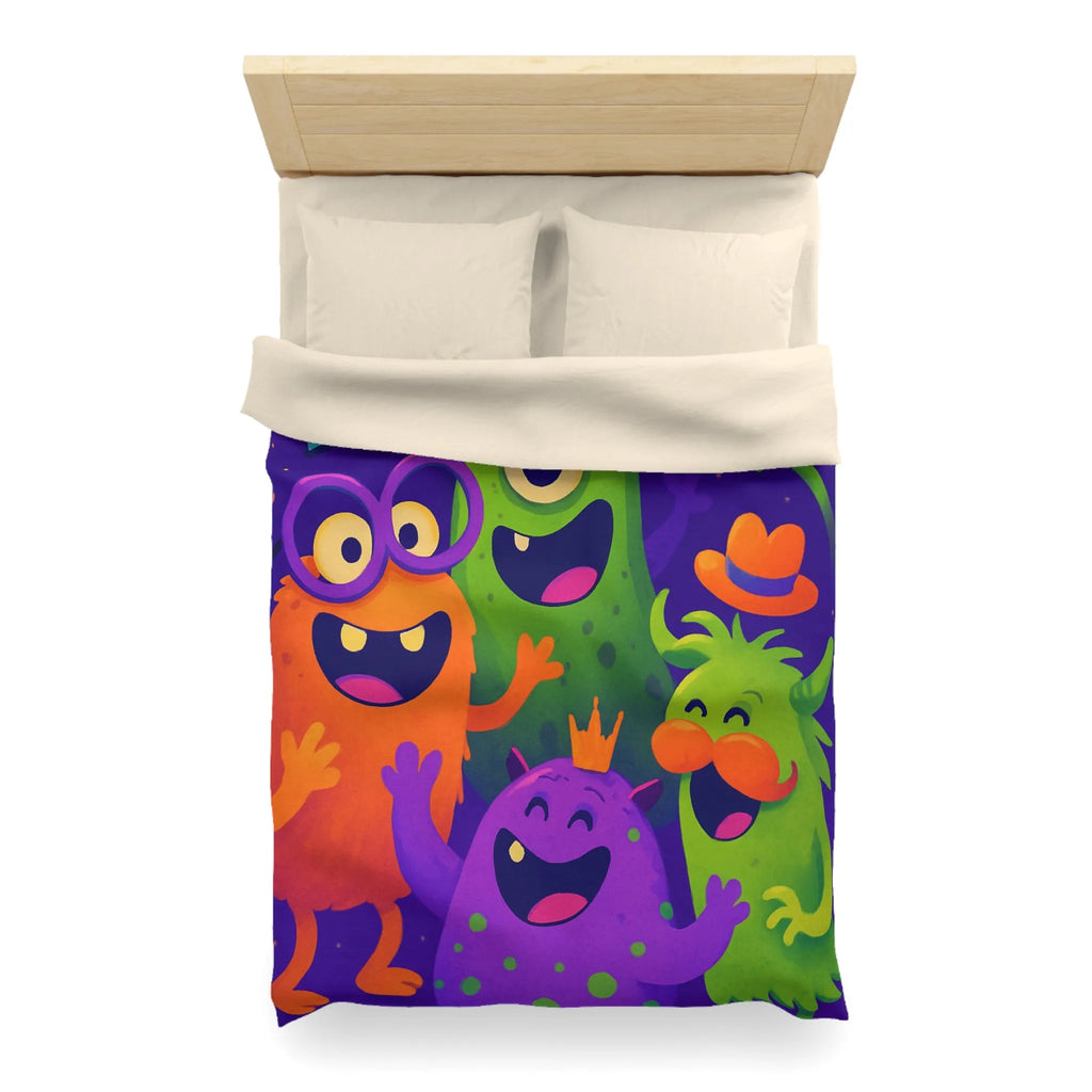 Housse de couette festive avec monstres colorés, ambiance joyeuse pour chambre d'enfant