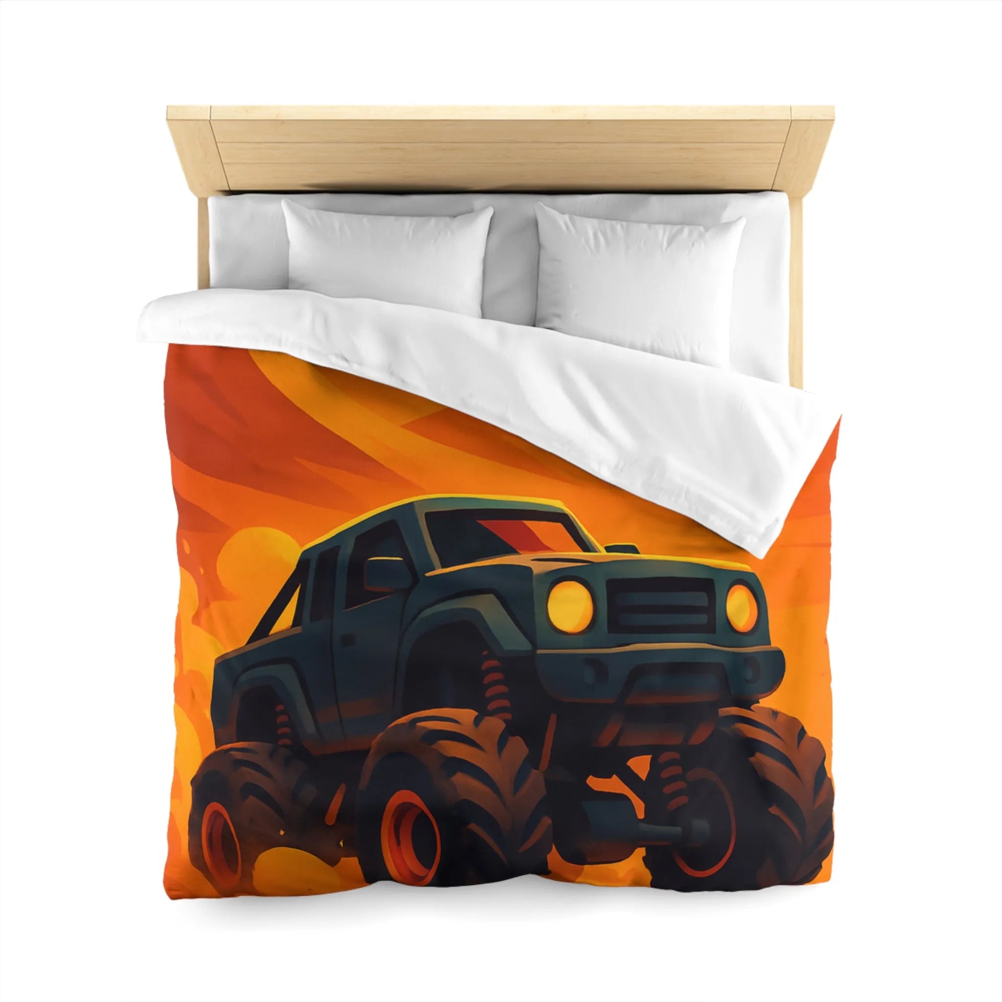 Housse de couette camion monstres désert coucher de soleil aventure pour chambre d'enfant