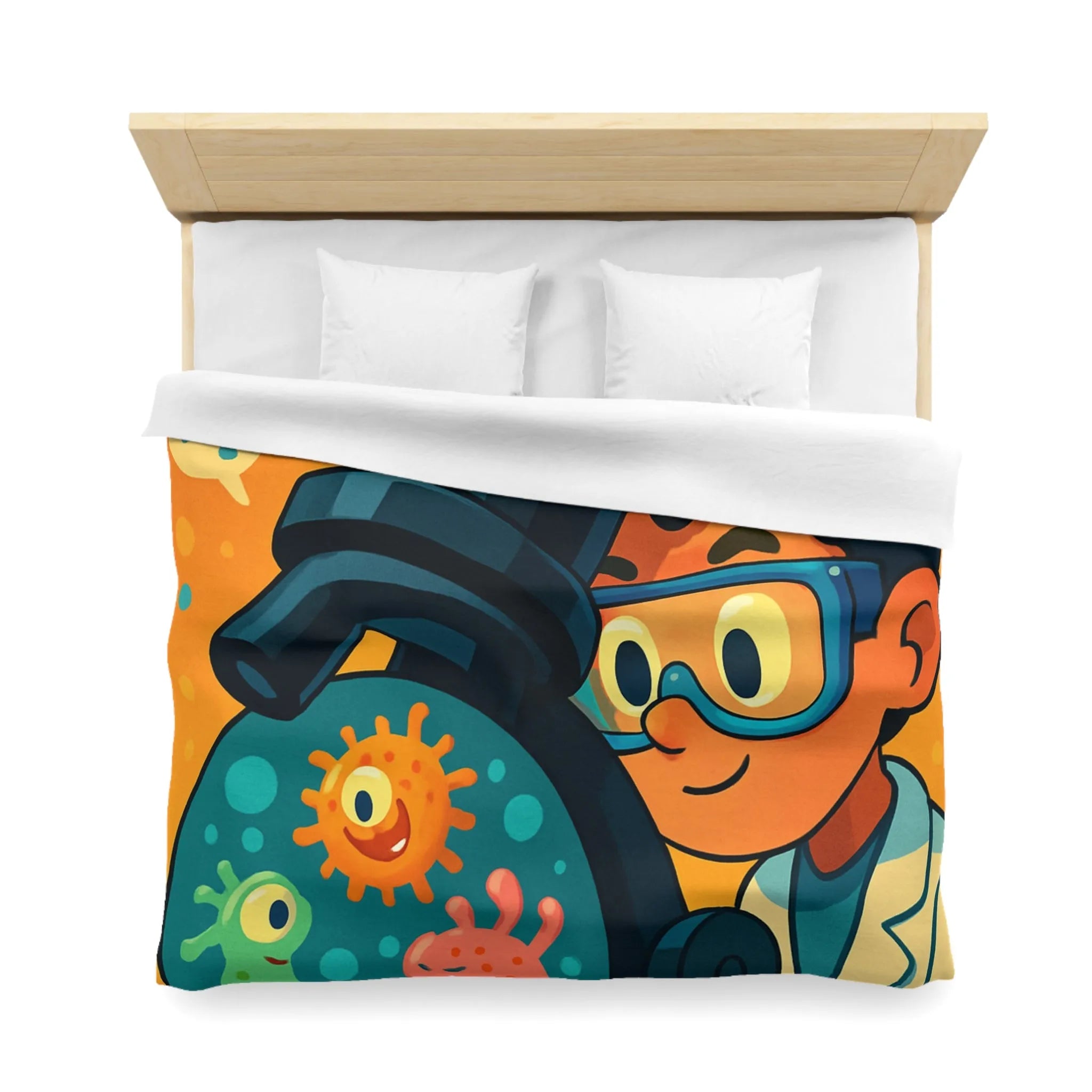 Housse de couette colorée avec jeunes scientifiques et microscope amusant pour enfants