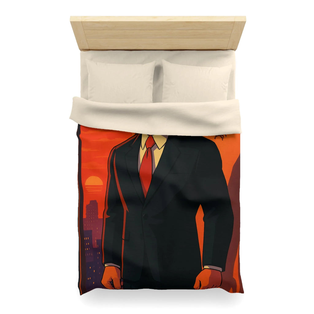 Housse de Couette au Style Épuré avec Silhouette Énigmatique et Coucher de Soleil