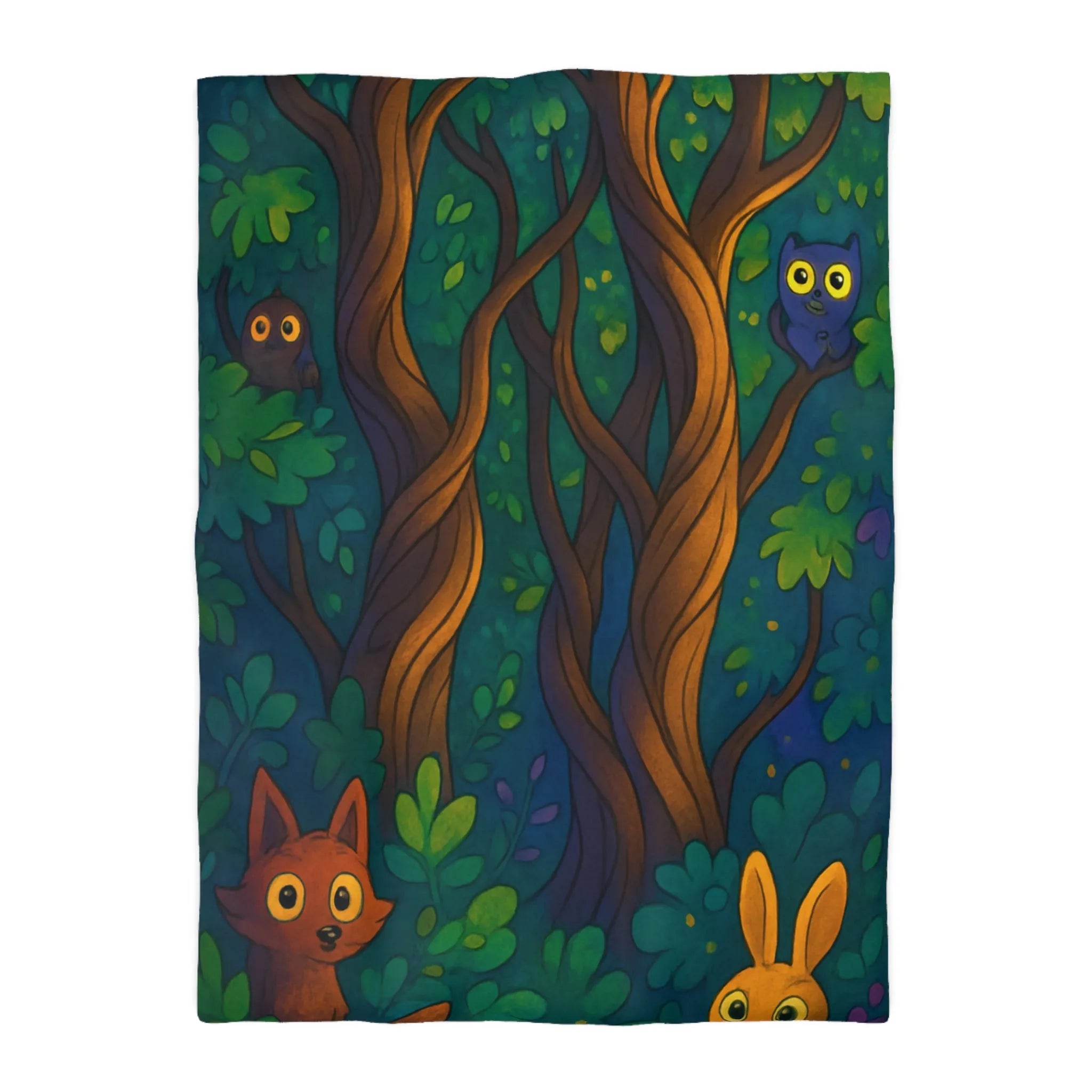 Housse de couette enchantée avec animaux forestiers dans un paysage de nuit magique