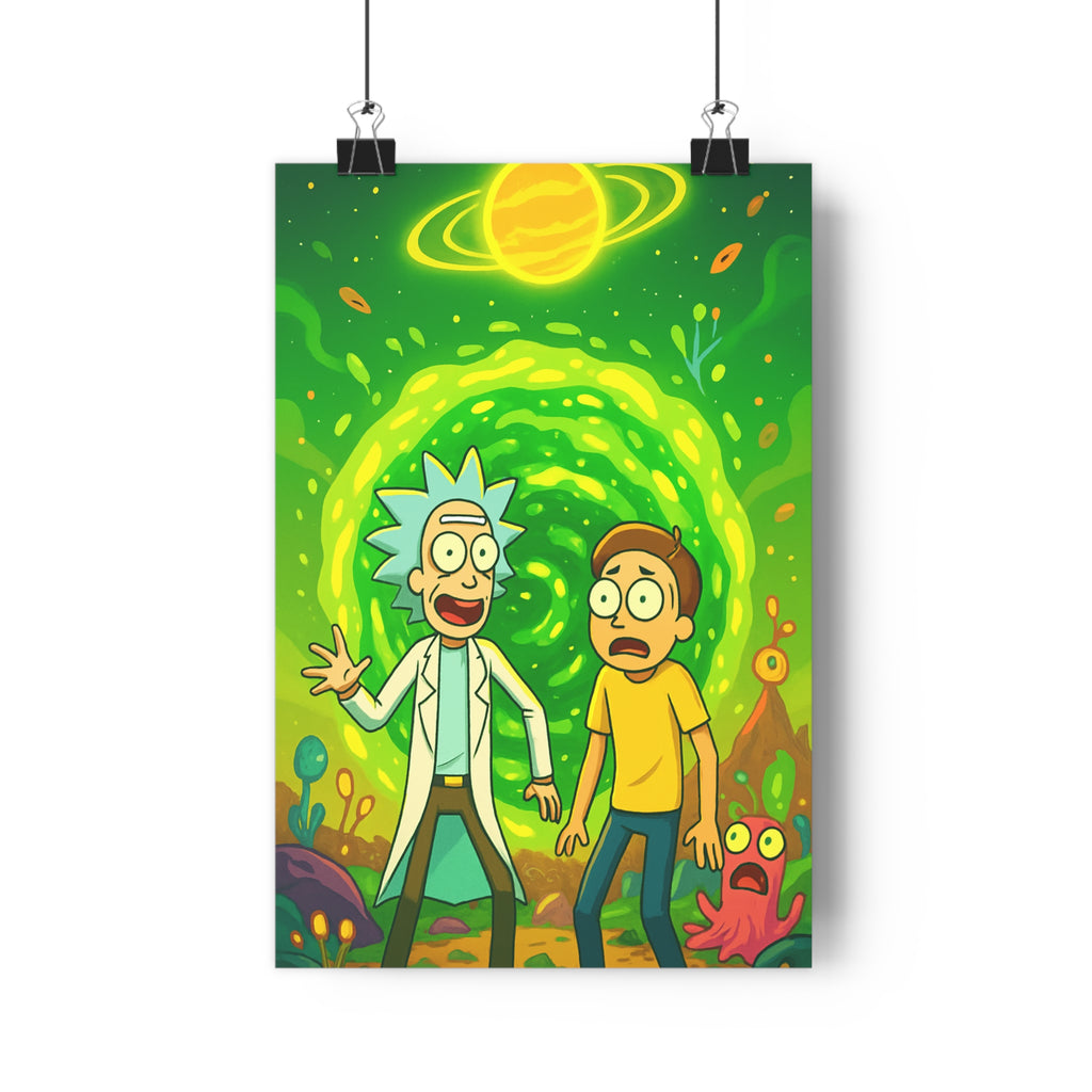 Poster décoratif fantastique aventure lumineux vert jaune mystique enfant salon moderne univers éclatant créativité