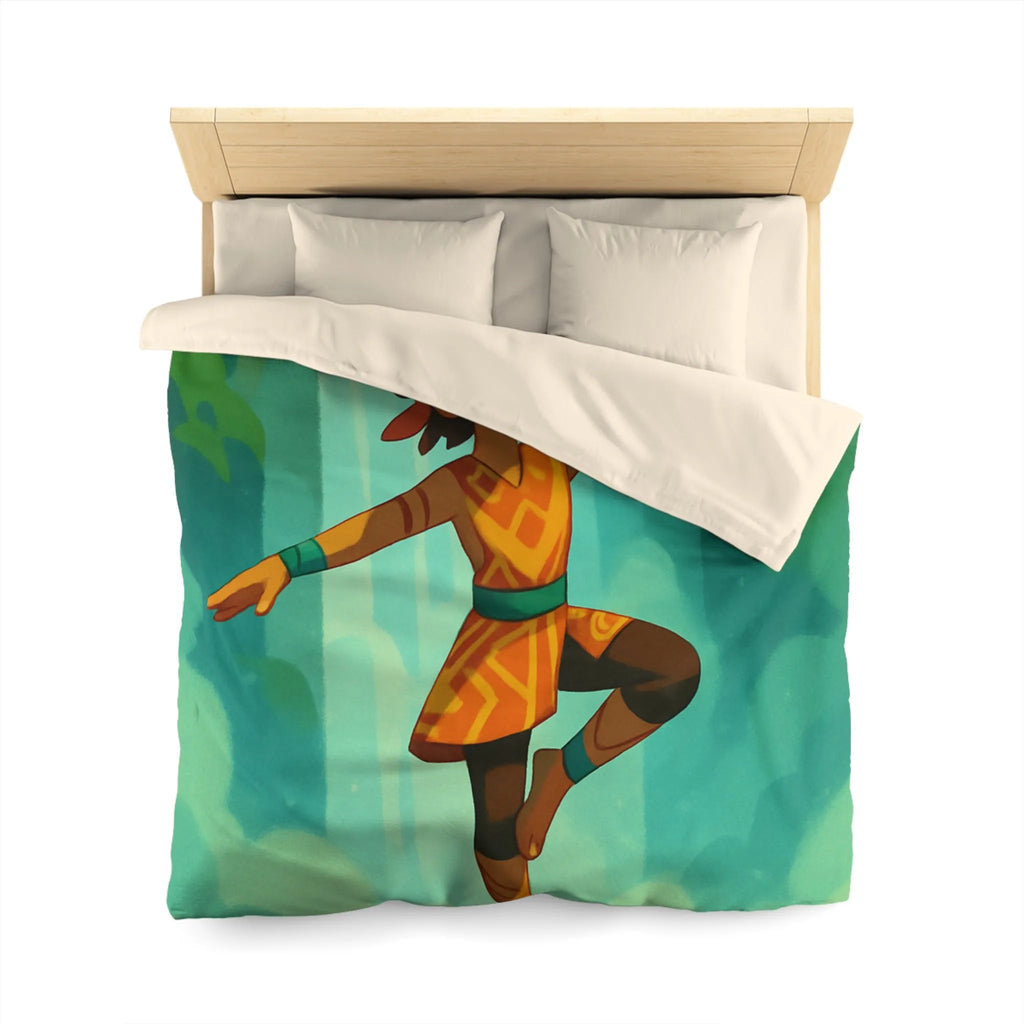 Housse de couette avec illustration de personnage tribal et cristal bleu brillant