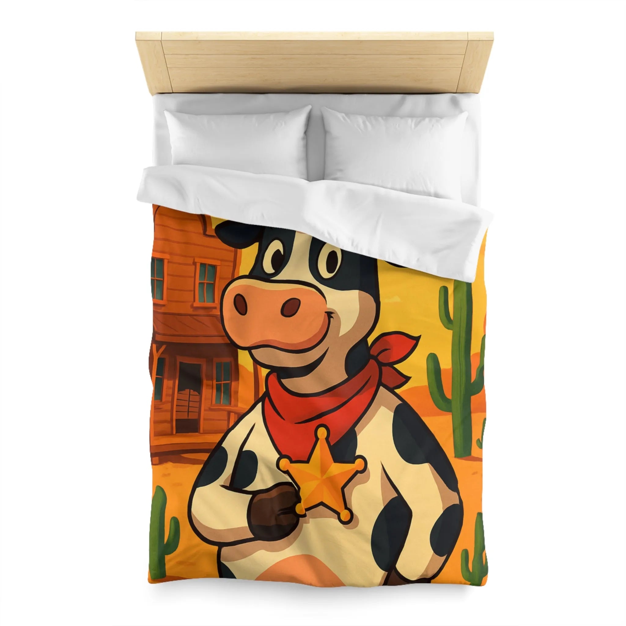 Housse de Couette Enfant avec Vache Cow-boy dans Paysage Désertique Coloré et Amusant