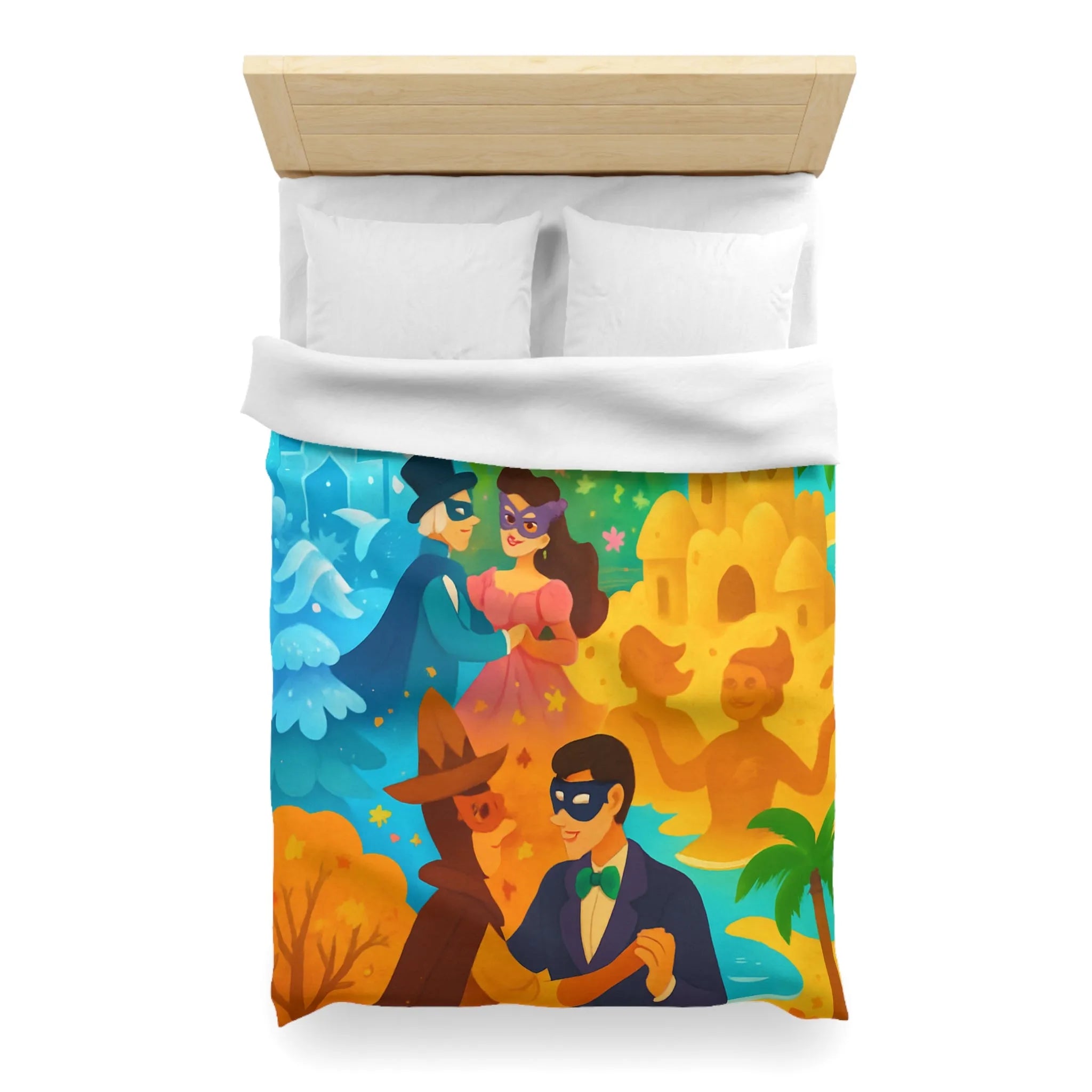 Housse de couette féerique avec papillons, fleurs et châteaux pour chambre colorée