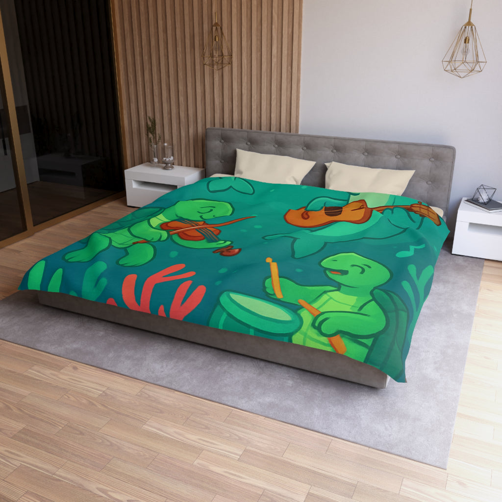 Housse de couette sous-marine avec dauphins et tortues jouant de la musique joyeuse